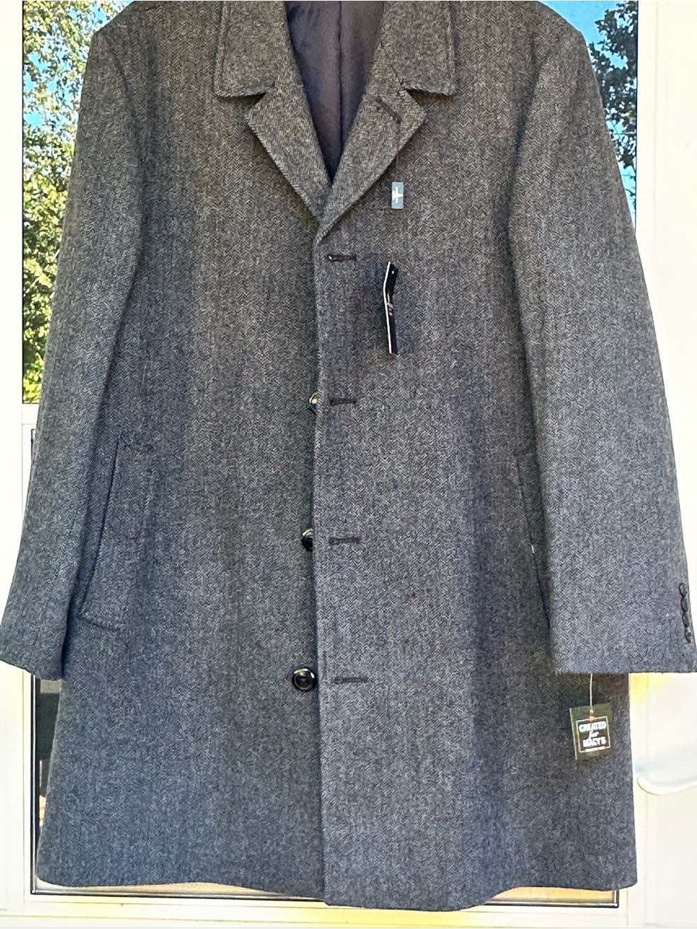 NWT-42S-London Fog Gray Herringbone Wool-Blend Overcoat from Macy's